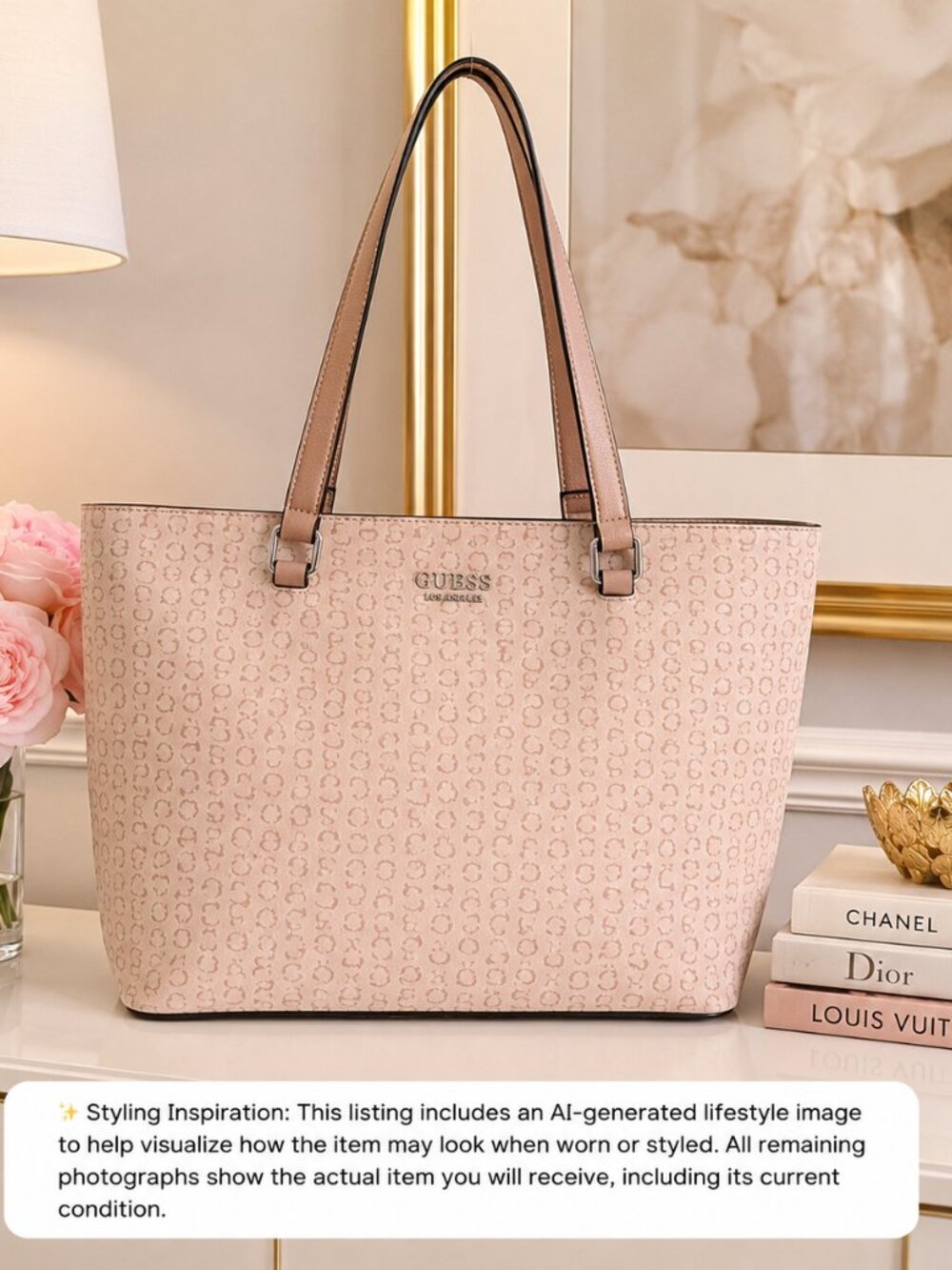 GUESS Los Angeles Blush Pink Logo Tote Shoulder Bag